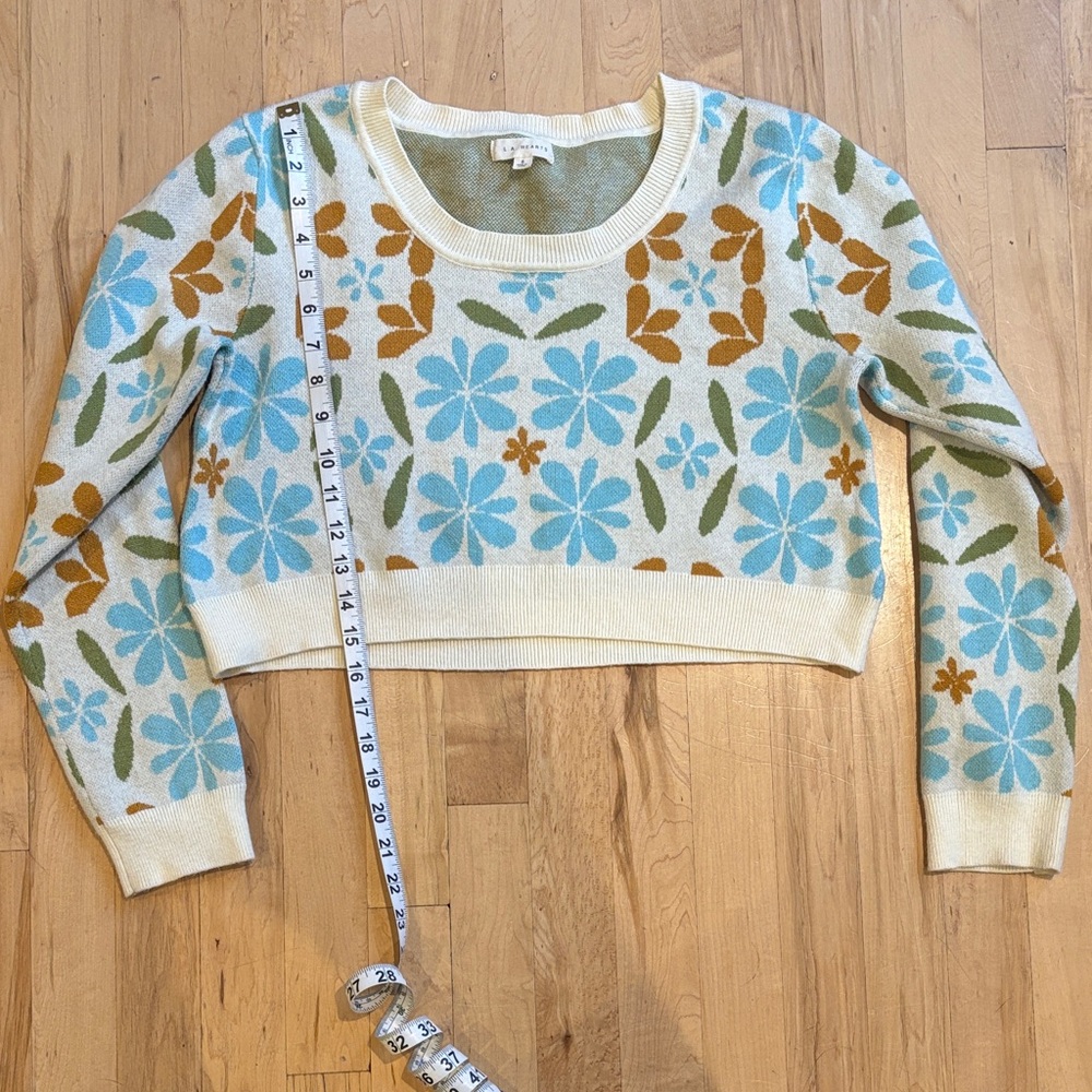 La Hearts Cream and Blue Floral Sweater